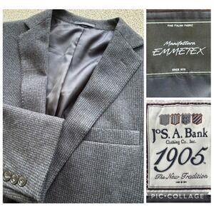 Jos A Bank 1905 Dark Blue Houndstooth Blazer 44L Emmetex Italian Fabric Jacket